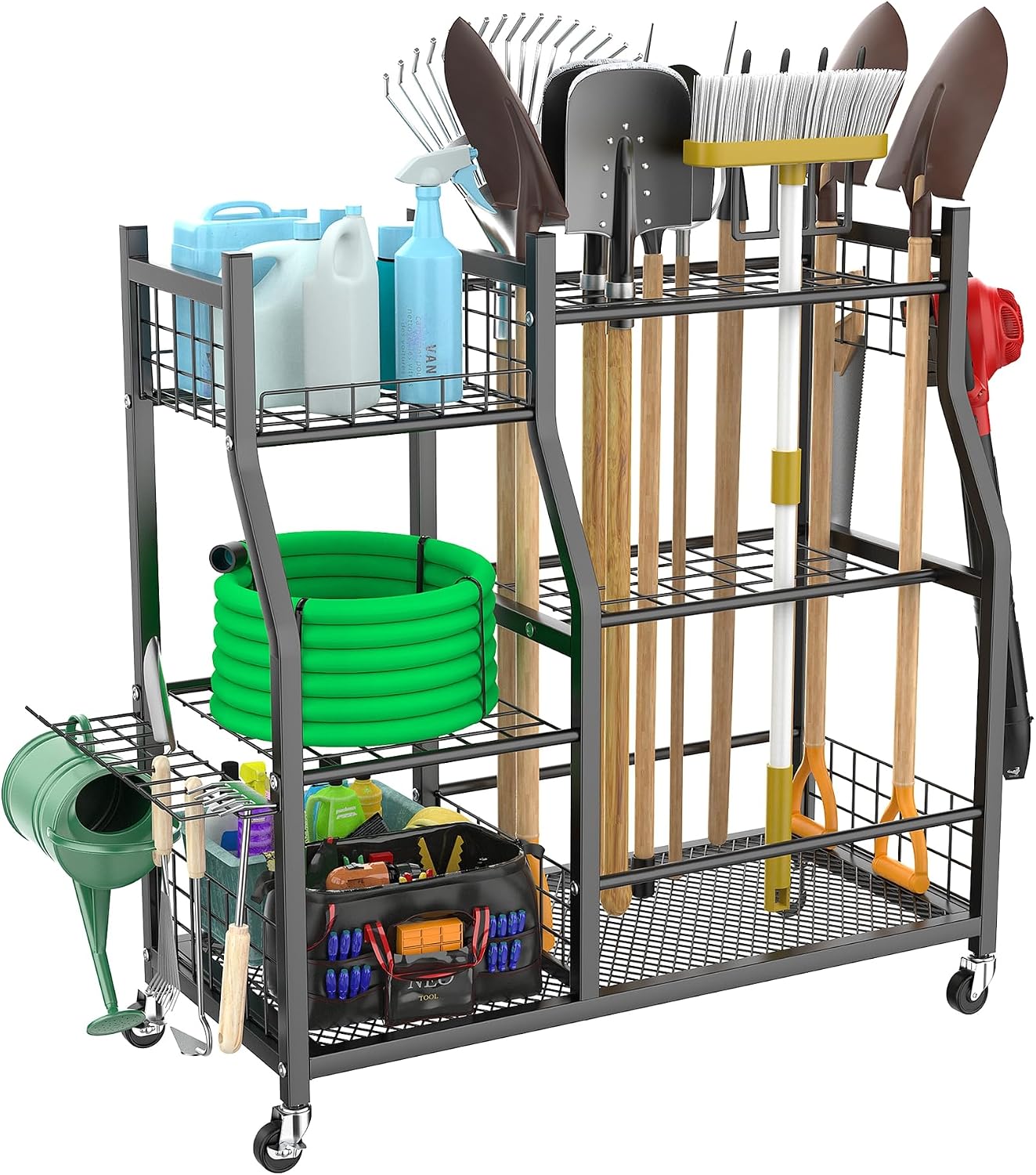Heavy Equipment Storage Yard - Garden Tool Organizer Rack With Wheels,